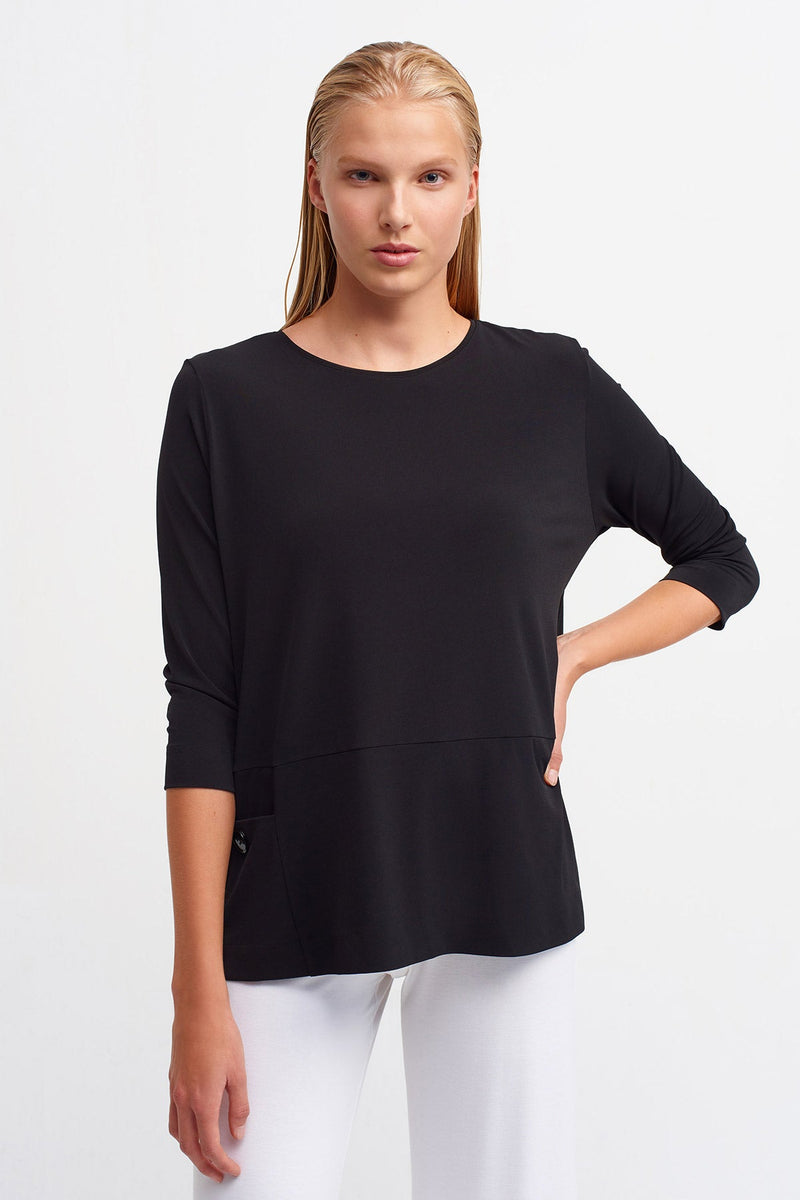 Nu Long Sleeve Pocket Detail T-Shirt Black