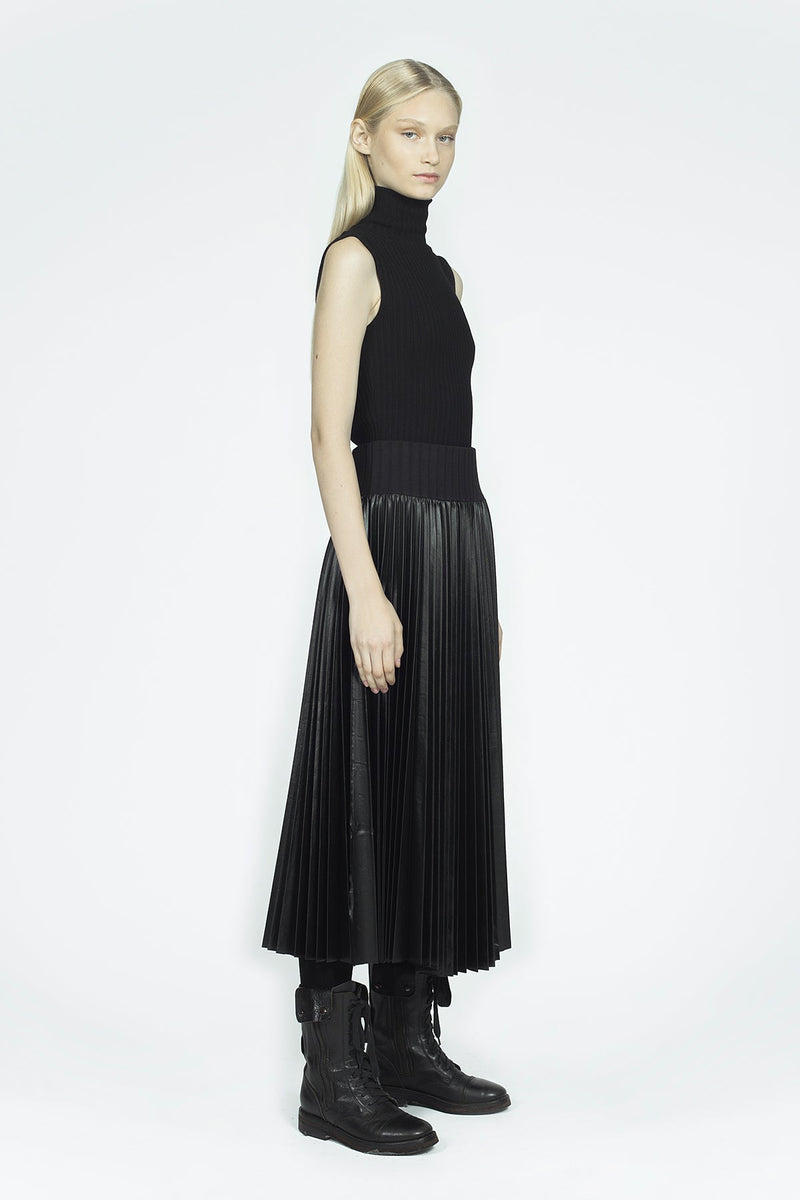 Nu Elastic High Waist Pleated Skirt Black