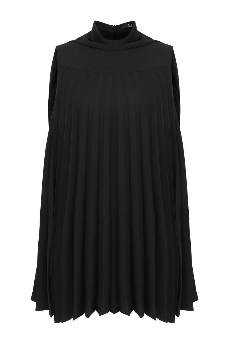 Nu Sleeveless High Neck Pleated Dress Black