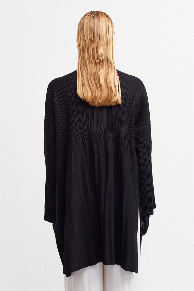 Nu Long Sleeve Pleated Mini Dress Black