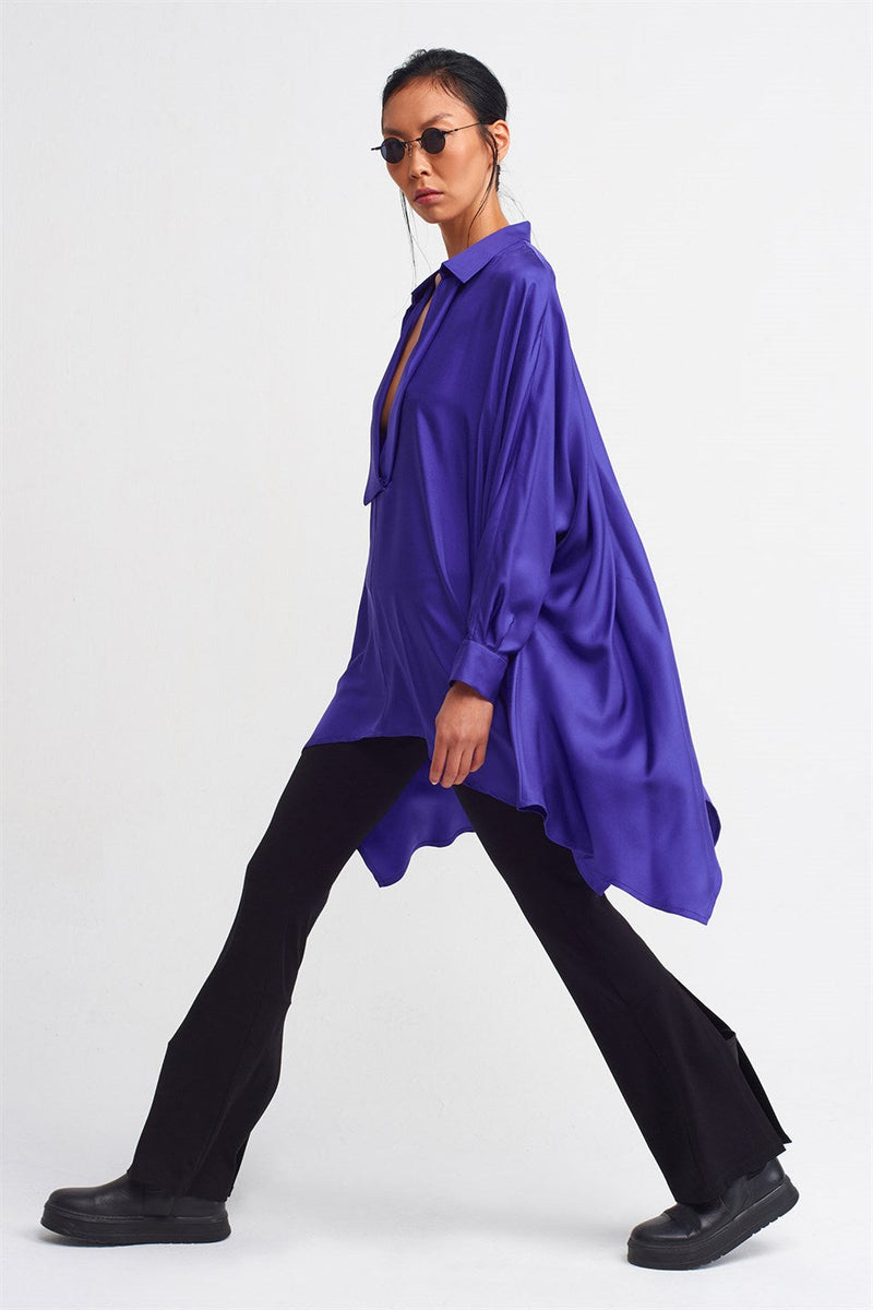 Nu  V-Neck Asymmetrical Blouse Royal Purple