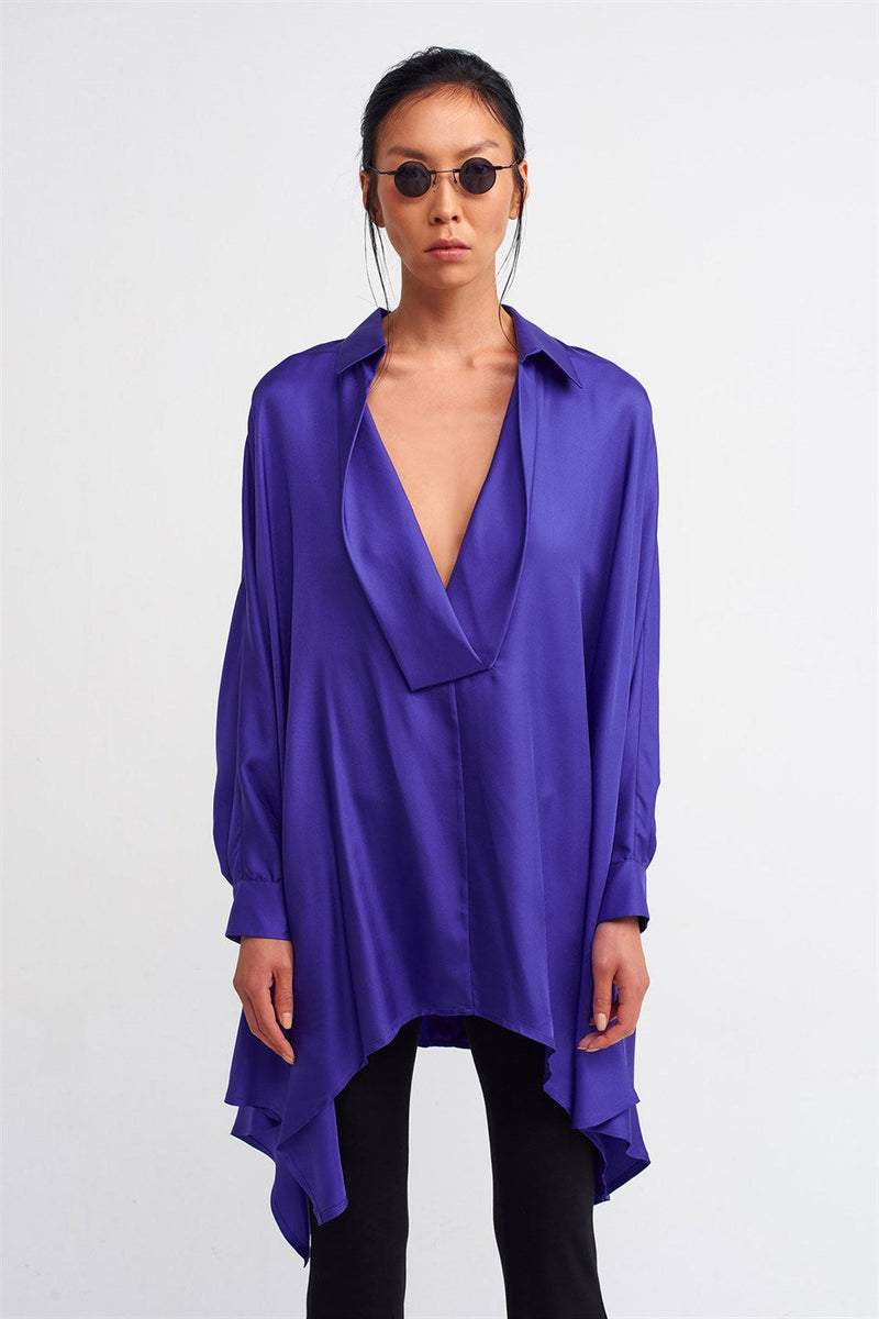 Nu  V-Neck Asymmetrical Blouse Royal Purple