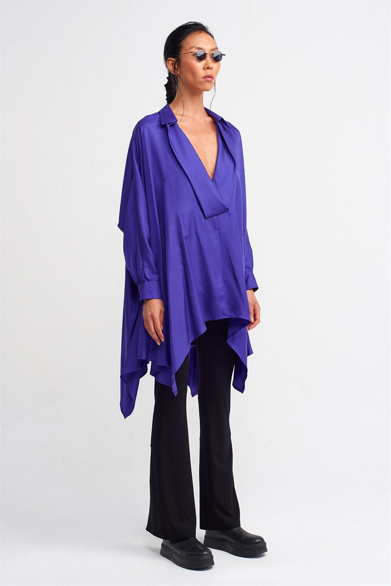 Nu  V-Neck Asymmetrical Blouse Royal Purple