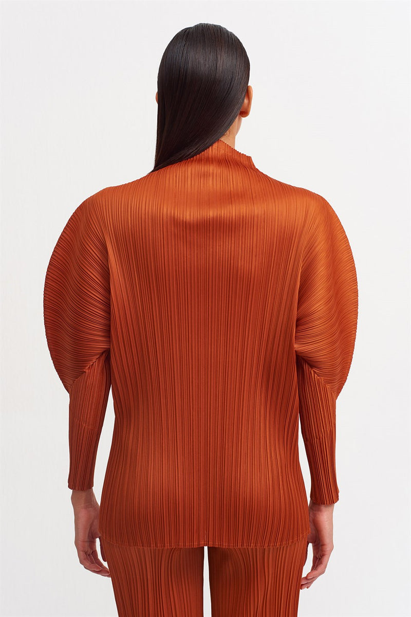 Nu Detailed Sleeve Pleated Blouse Terra Cotta