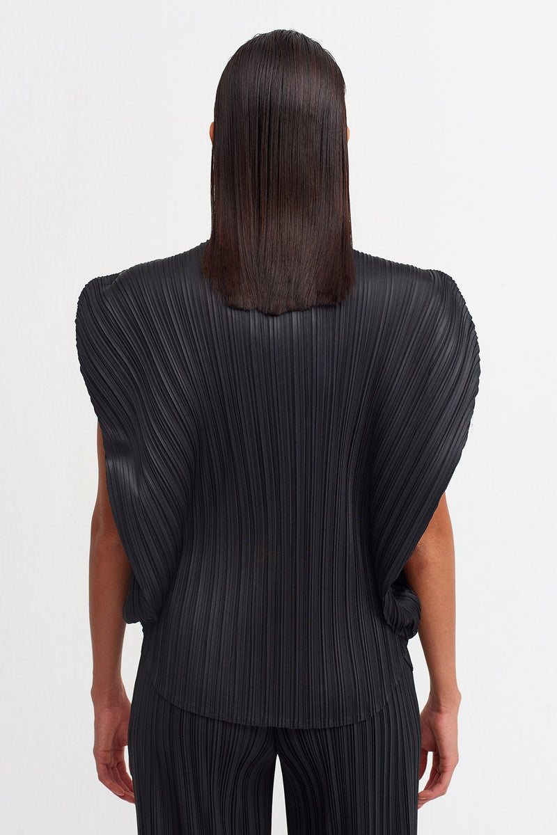 Nu Colorblock Pleated Blouse Silver/Black