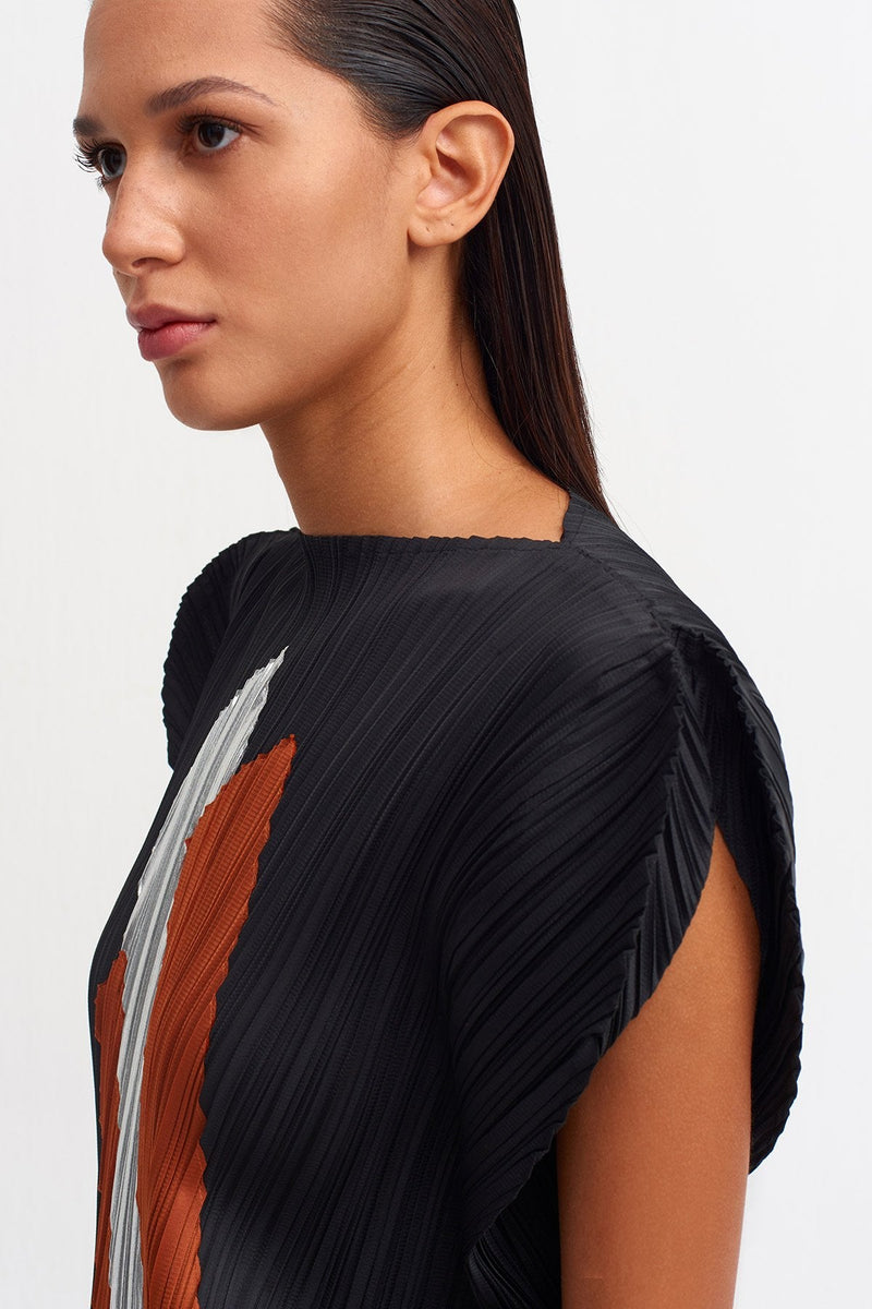 Nu Colorblock Pleated Blouse Silver/Black