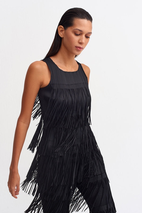 Nu Layered Fringe Blouse Black