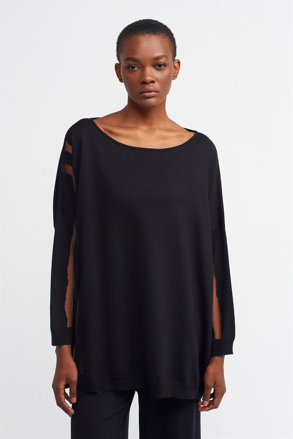 Nu  Knit See-Through Detail Top Black