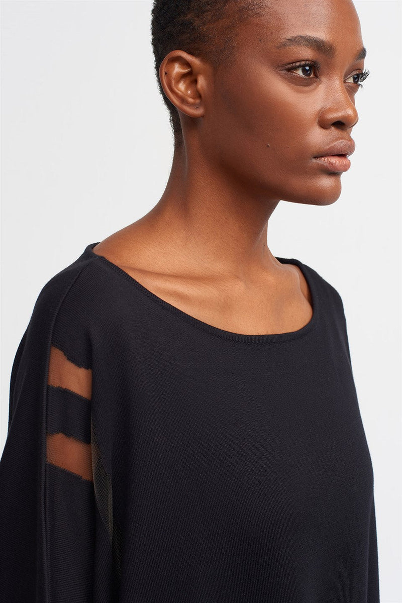 Nu  Knit See-Through Detail Top Black