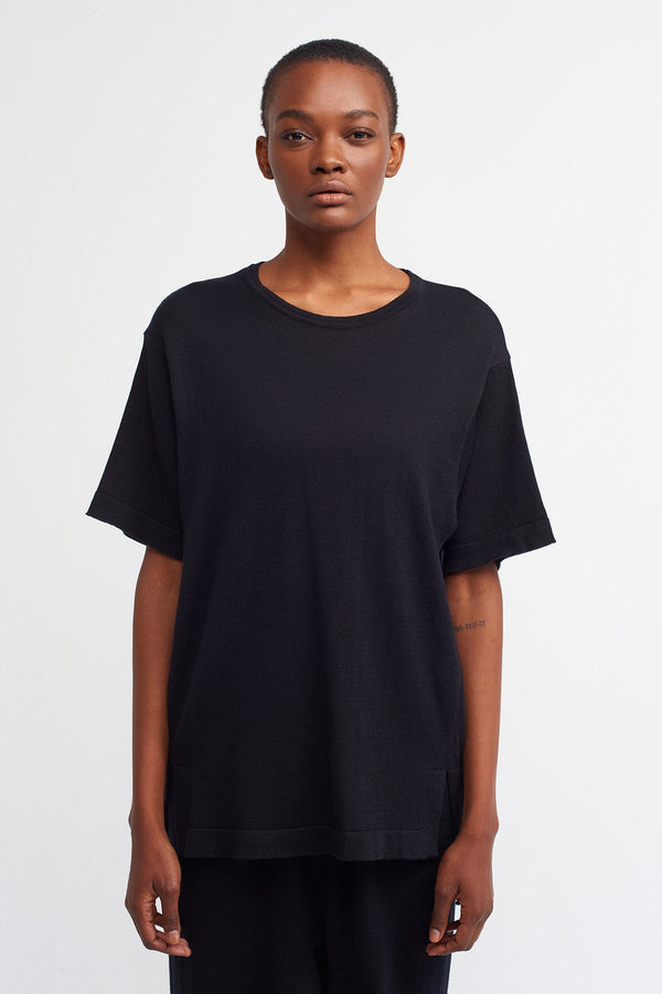 Nu  Knit Short Sleeve Top Black