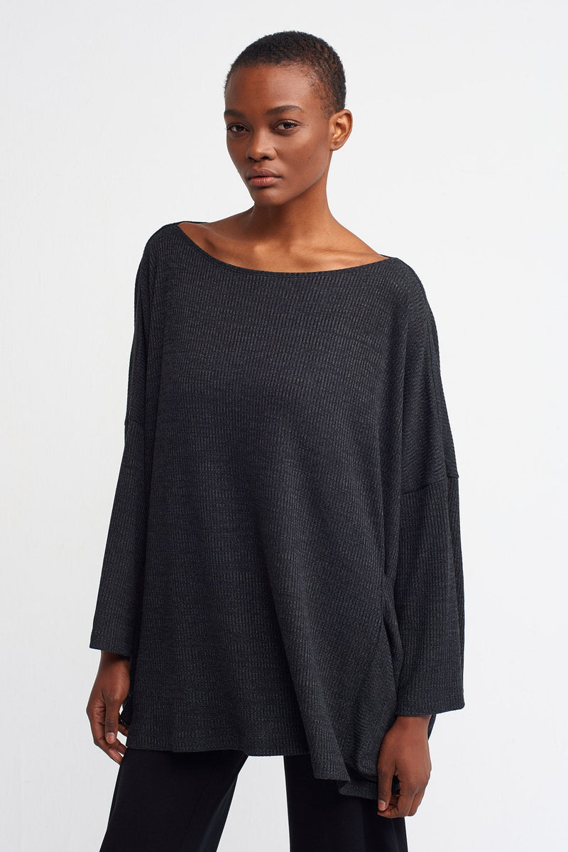 Nu  Oversized Knit Top Antrasit Melanj