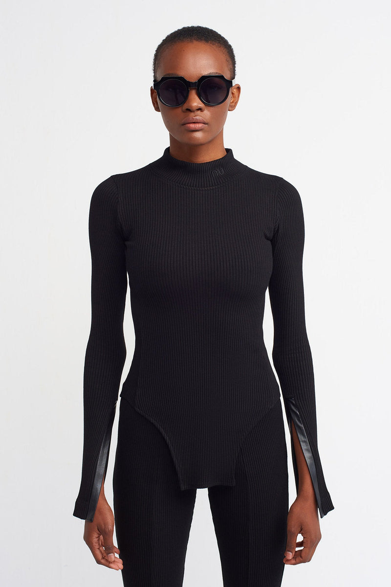 Nu  Ribbed Detail Body Top Black