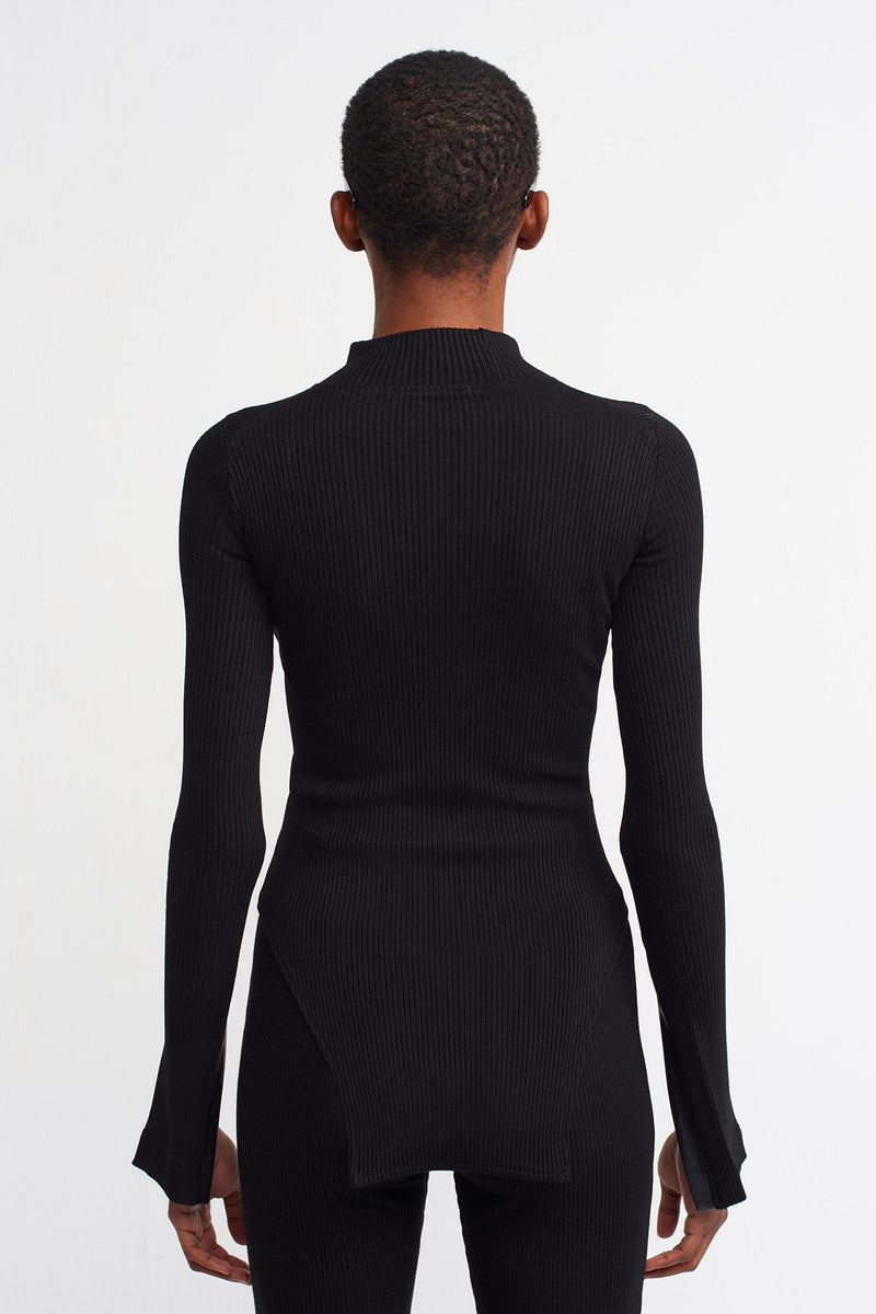 Nu  Ribbed Detail Body Top Black