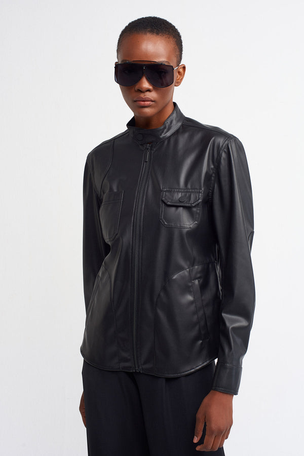 Nu  Leather Shirt Jacket Black