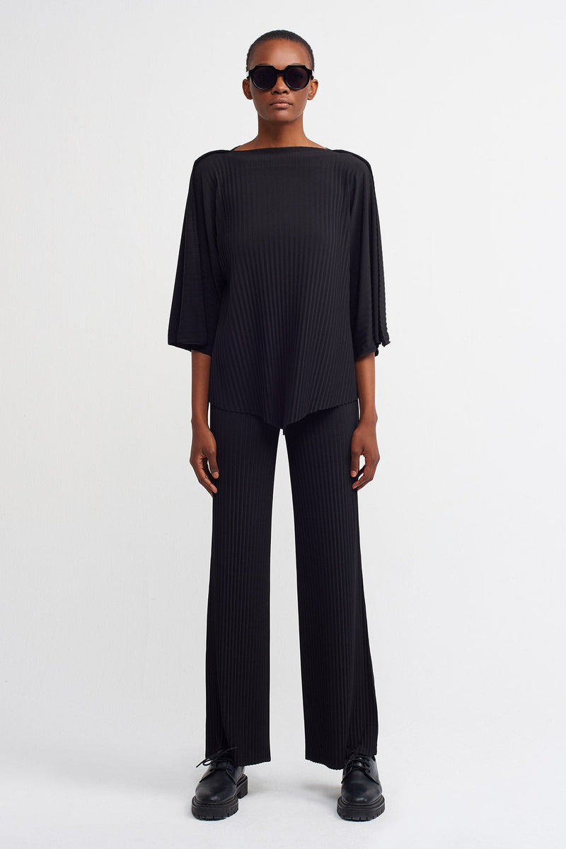 Nu  Asymmetrical Ribbed Blouse Black