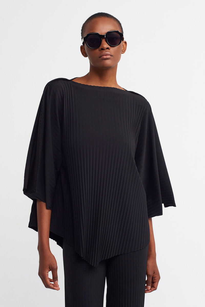 Nu  Asymmetrical Ribbed Blouse Black