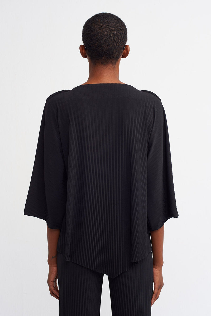 Nu  Asymmetrical Ribbed Blouse Black