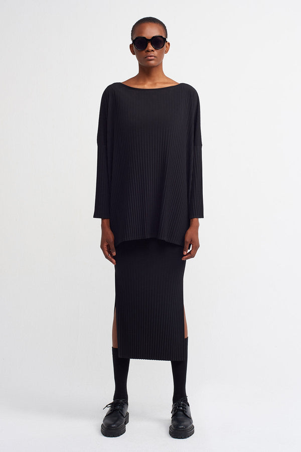 Nu  Basic Oversized Ribbed Blouse Black