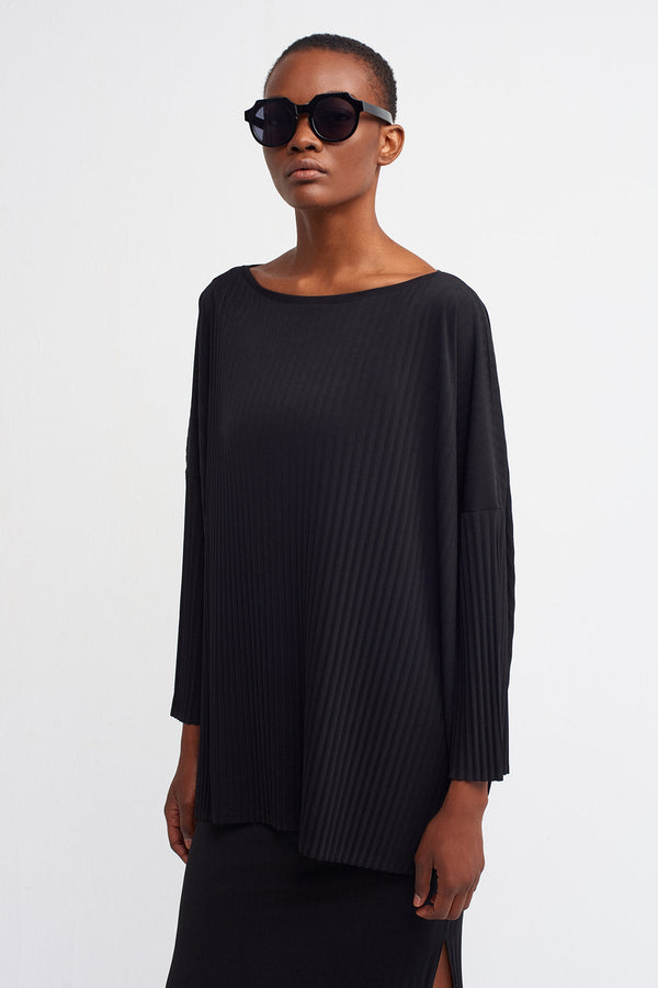 Nu  Basic Oversized Ribbed Blouse Black