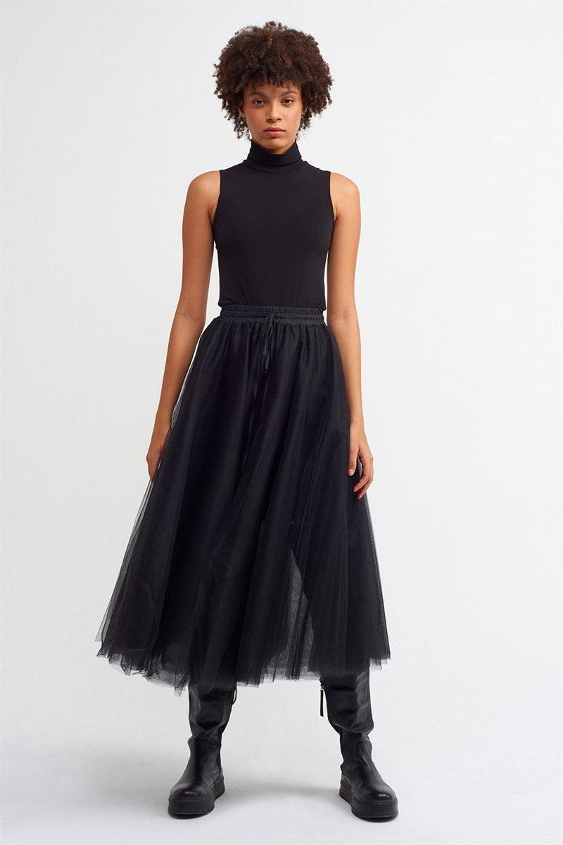 Nu Organza Midi Skirt Black