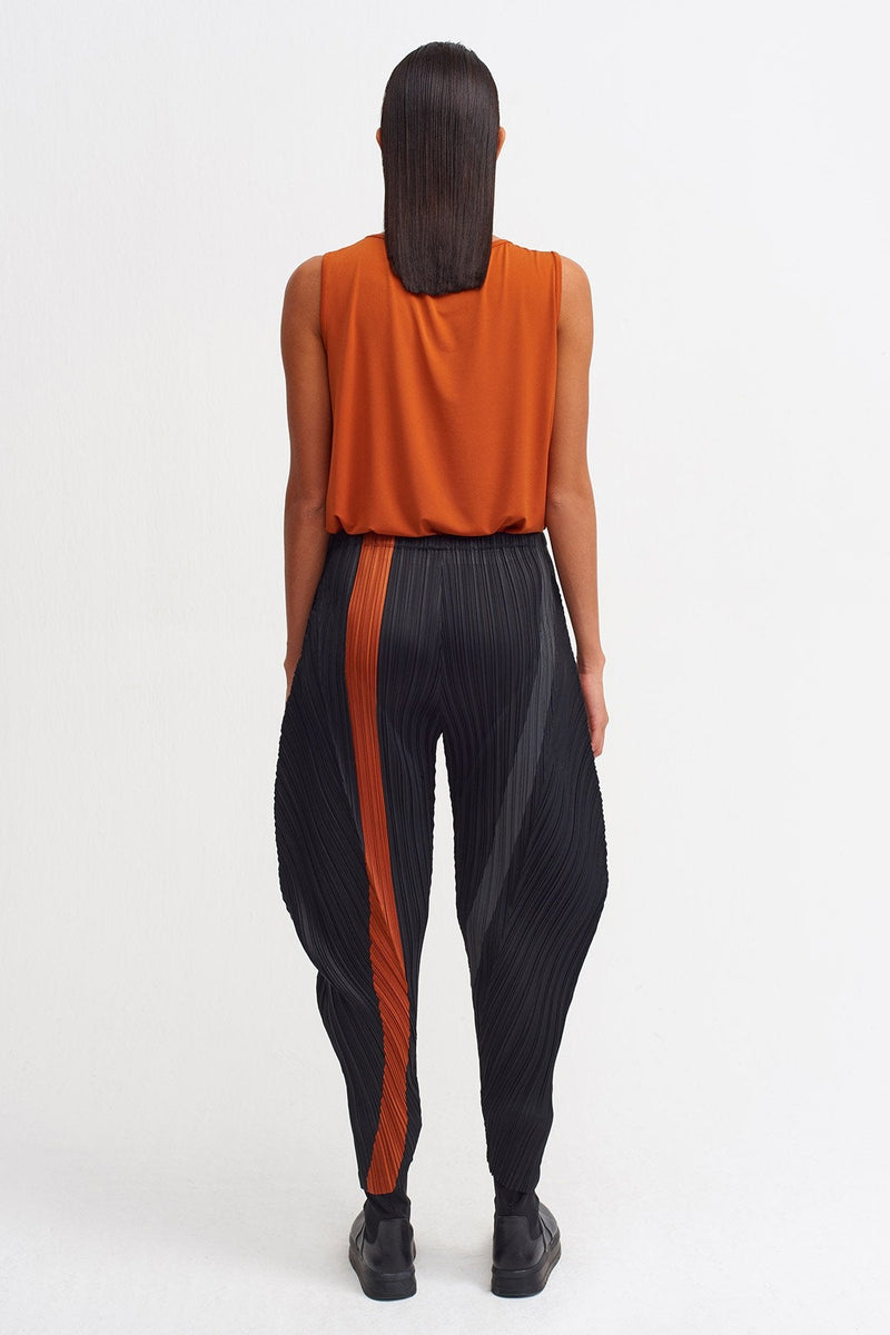 Nu Colorblock Pleated Trouser Terracotta/Black