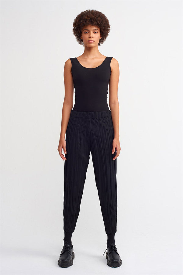 Nu High Waist Pleated Trouser Black