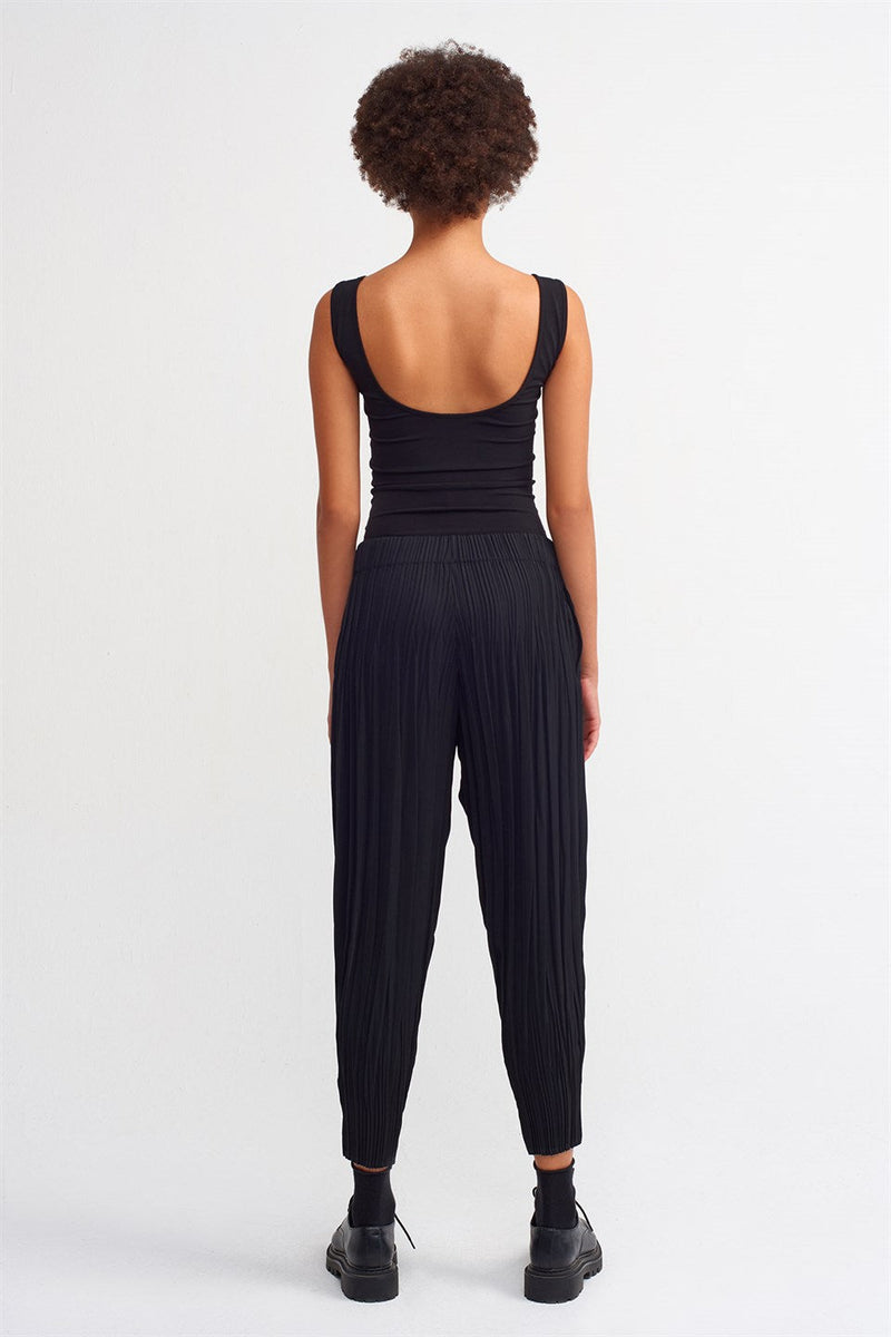 Nu High Waist Pleated Trouser Black