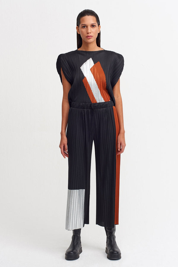 Nu Colorblock Pleated Trouser Silver/Black