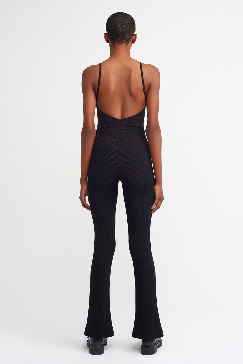 Nu  Slit Detail Ribbed Trouser Black