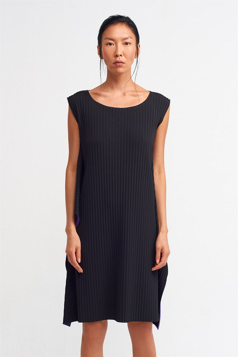 Nu  Colorblock Pleated Dress Black/Royal Purple