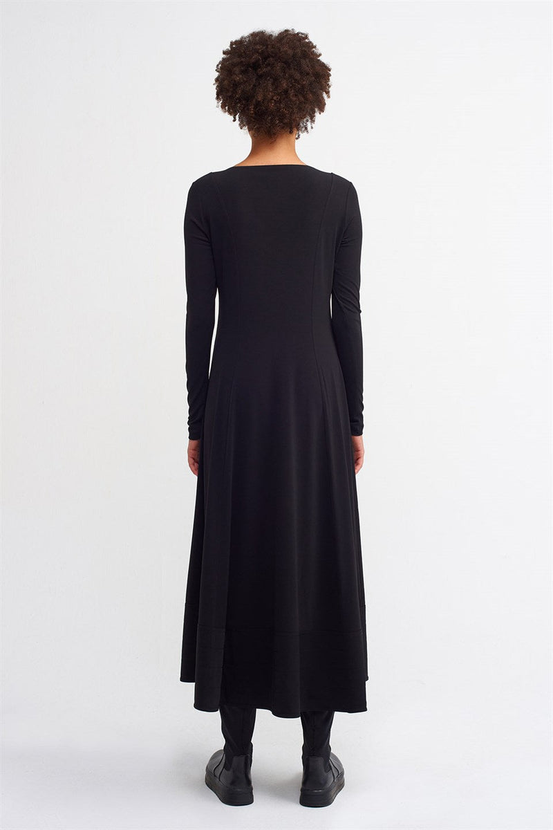 Nu V-Neck Midi Dress Black