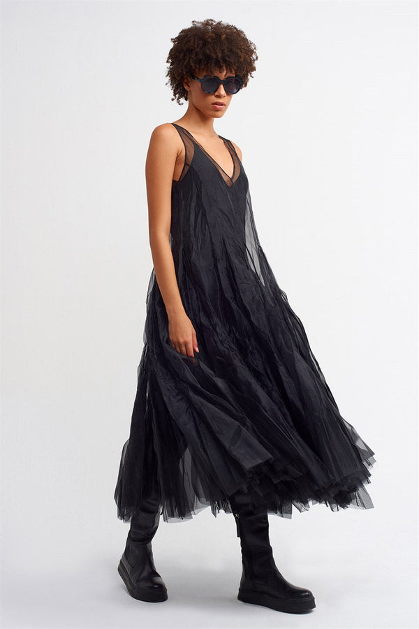 Nu V-Neck Organza Dress Black