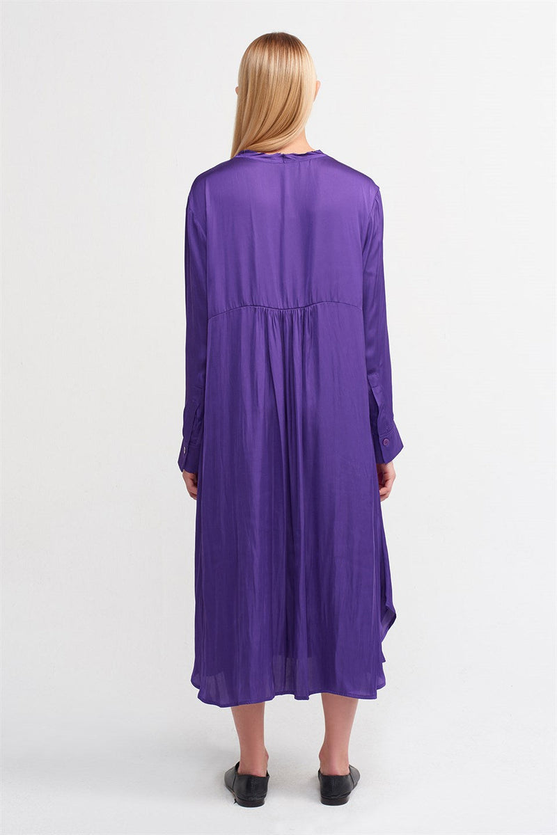 Nu  V-Neck Satin Midi Dress Royal Purple