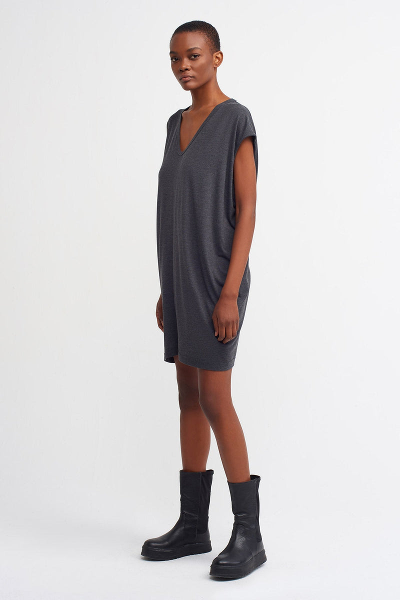 Nu  V-Neck Long Top Anthracite