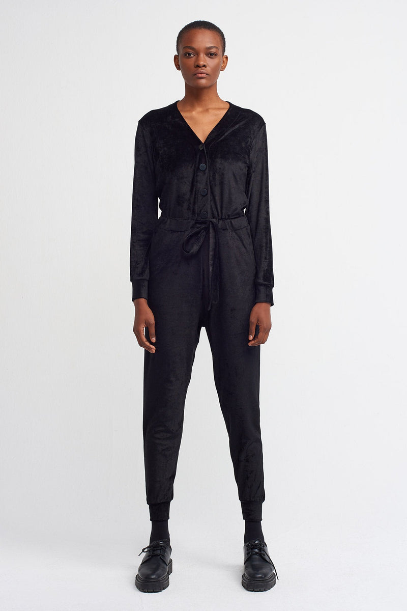 Nu  Velvet Belted Jumpsuit Black