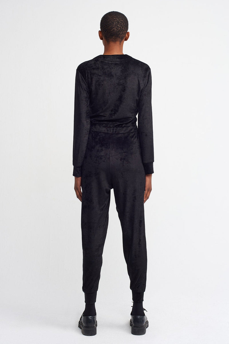 Nu  Velvet Belted Jumpsuit Black