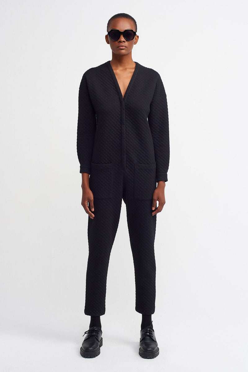 Nu  Long Sleeve Quilted Jumpsuit Black