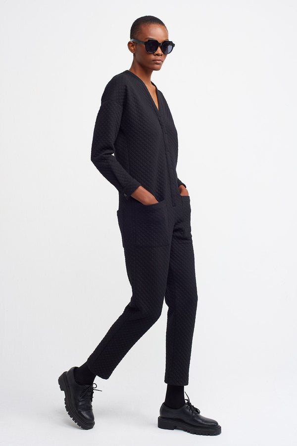 Nu  Long Sleeve Quilted Jumpsuit Black