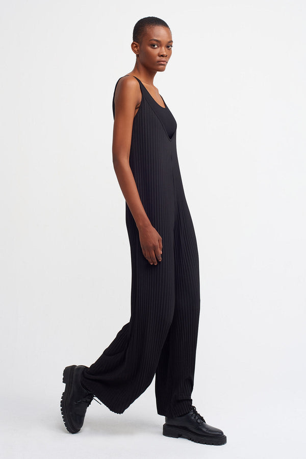 Nu  Thin Strap Ribbed Jumpsuit Black