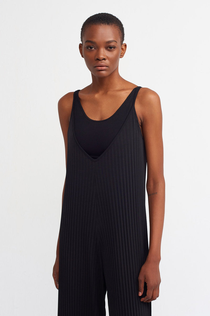 Nu  Thin Strap Ribbed Jumpsuit Black