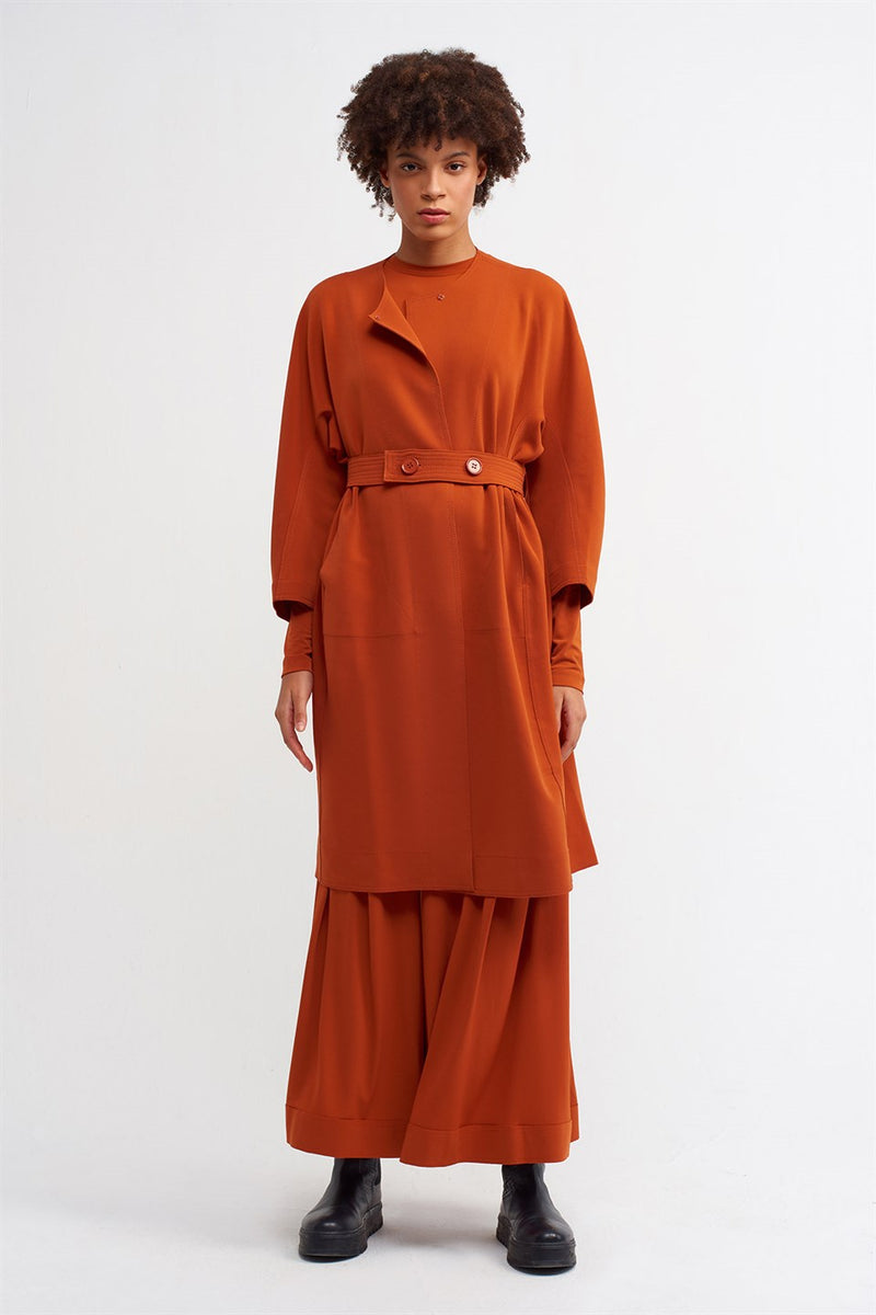 Nu Long Sleeve Belted Coat Terra Cotta