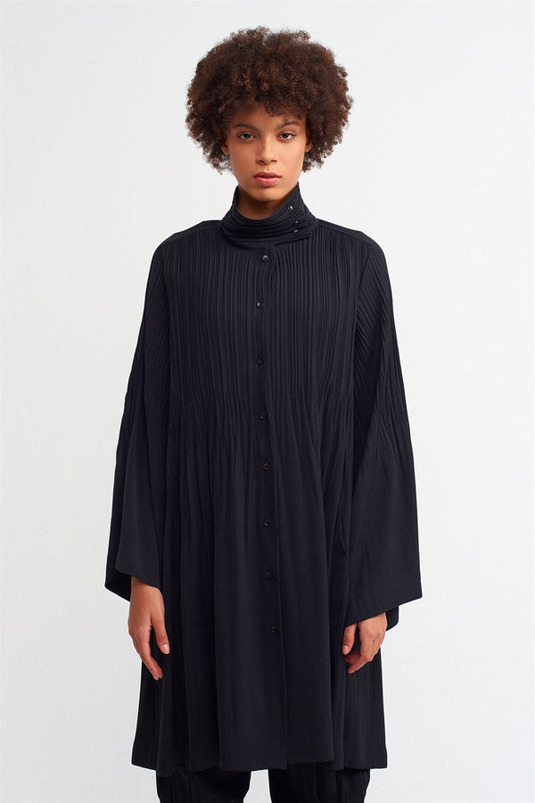 Nu High Neck Pleated Dress Black