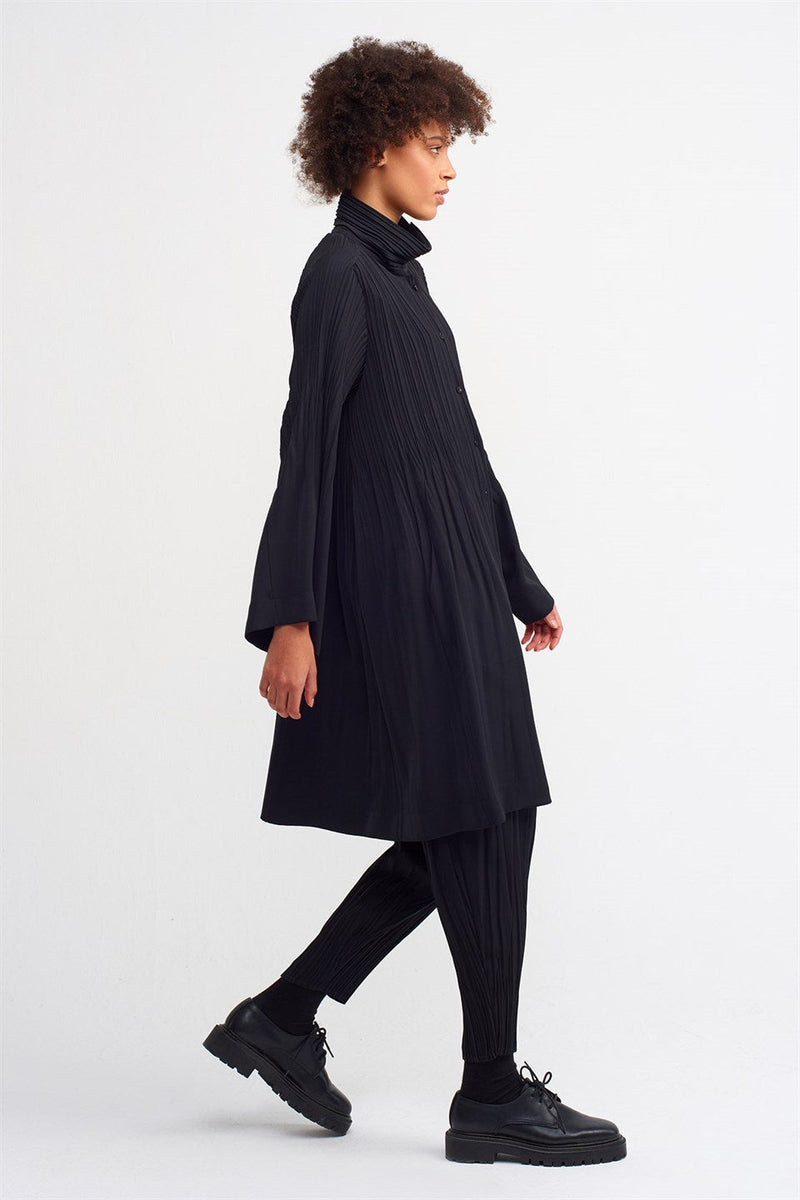 Nu High Neck Pleated Dress Black