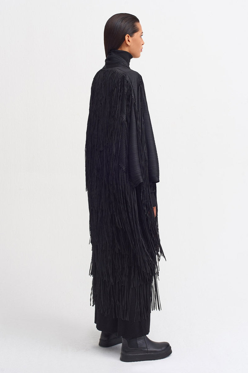 Nu Fringe Detail Pleated Outerwear Black