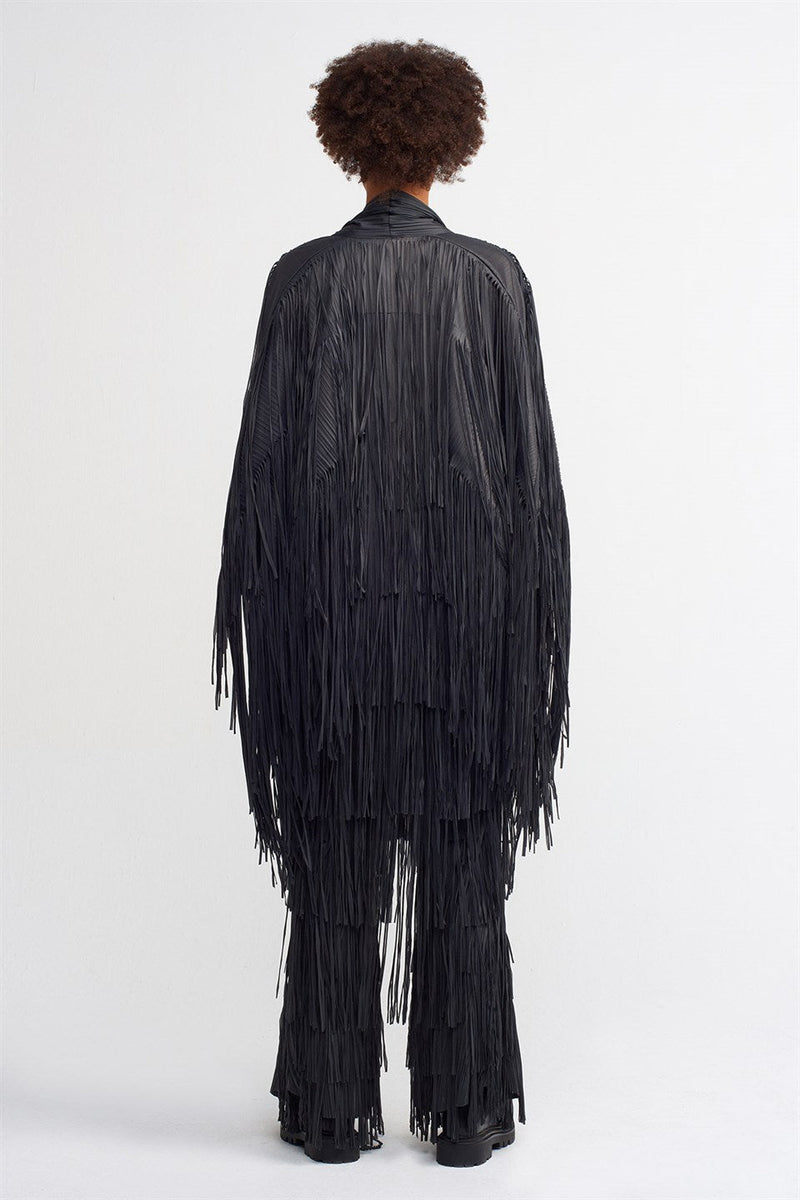 Nu Fringe Detail Pleated Outerwear Ebony