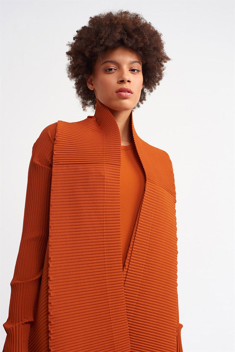 Nu Asymmetrical Pleated Outerwear Terra Cotta