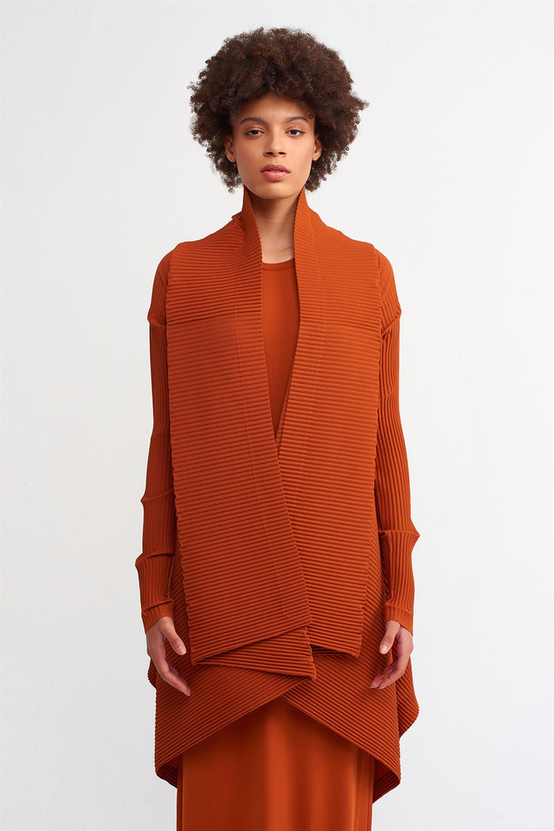 Nu Asymmetrical Pleated Outerwear Terra Cotta