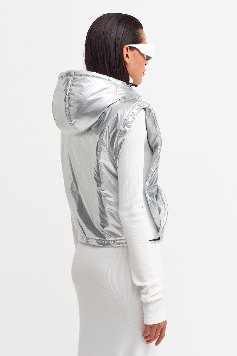 Nu Tie Detail Hooded Vest Silver