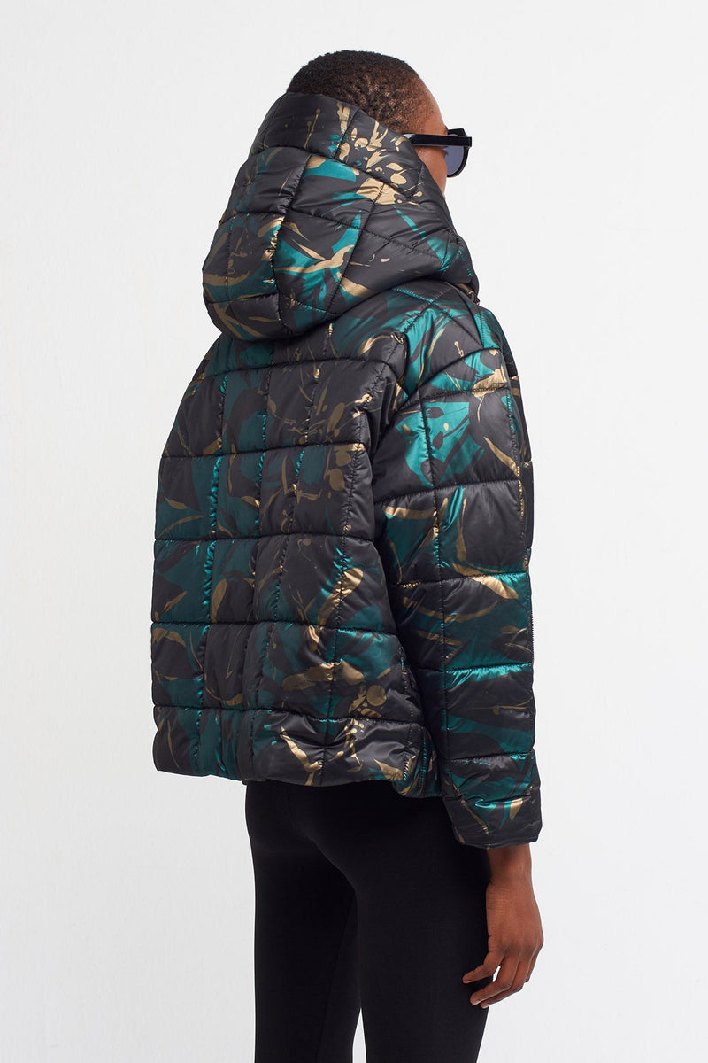 Nu  Printed Hooded Quilted Coat Printed