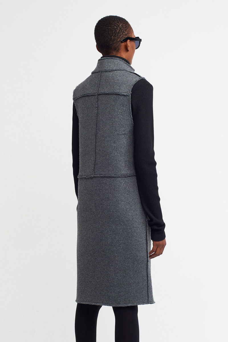 Nu  Stand-Up Collar Long Vest Grey Melanj